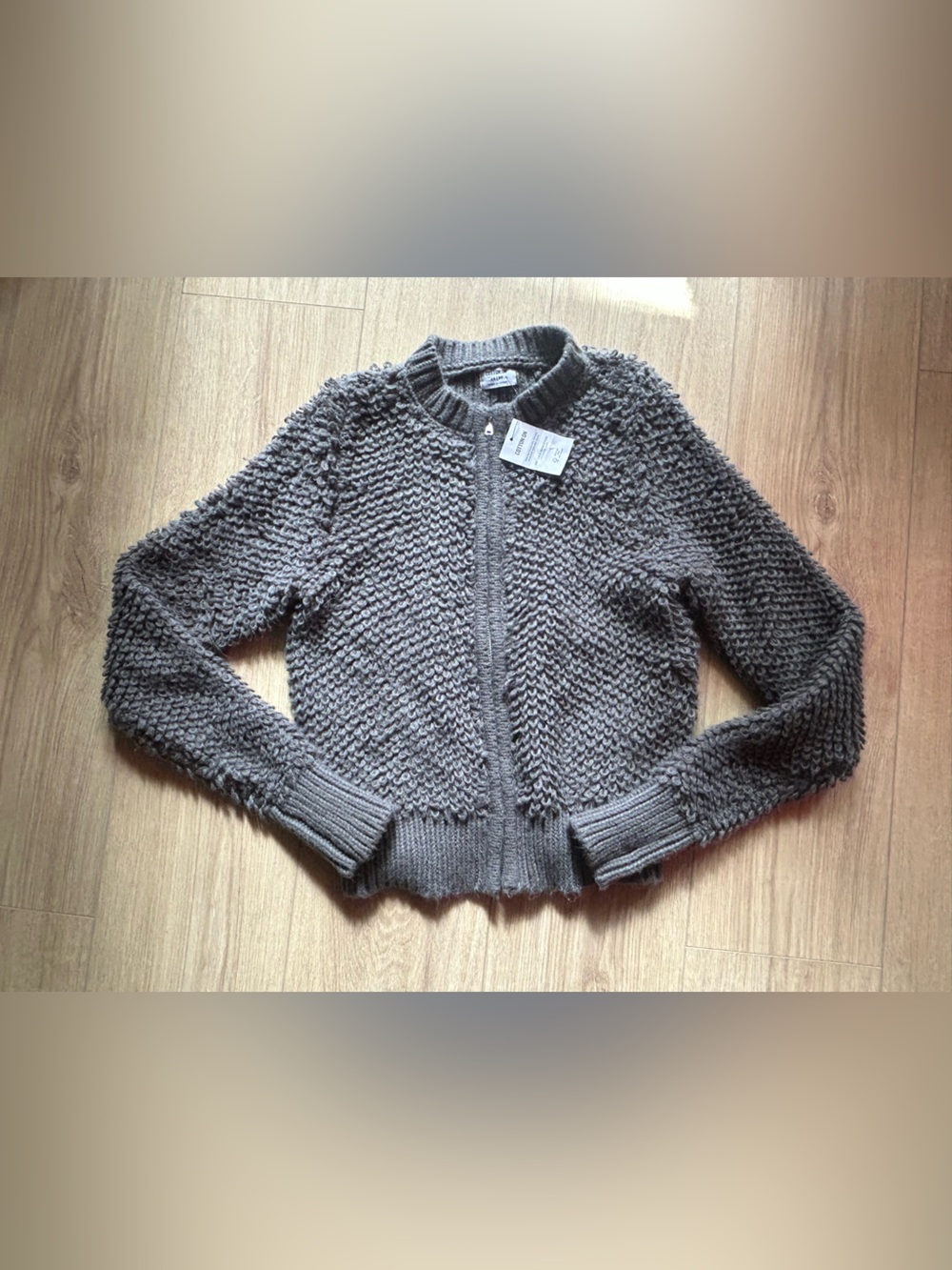NWT Cotton On Gray Textured Knit Zip-Front Bomber Sweater Jacket